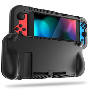 fintie silicone case compatible with nintendo switch - soft [anti-slip] [shock proof] protective cover with ergonomic grip design, drop protection grip case (black)