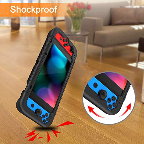 FINTIE Silicone Case Compatible with Nintendo Switch - Soft [Anti-Slip] [Shock Proof] Protective Cover with Ergonomic Grip Design, Drop Protection Grip Case (Black)