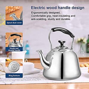 Tea Kettle Stovetop Teapot 2 Liter Stainless Steel Hot Water Kettle Whistling -Mirror Finsh,Folding Handle,Fast To Boil, Whistling Teakettles