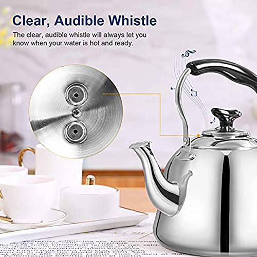 Tea Kettle Stovetop Teapot 2 Liter Stainless Steel Hot Water Kettle Whistling -Mirror Finsh,Folding Handle,Fast To Boil, Whistling Teakettles