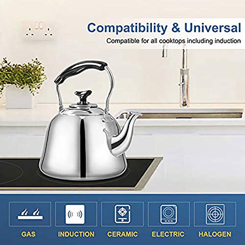 Tea Kettle Stovetop Teapot 2 Liter Stainless Steel Hot Water Kettle Whistling -Mirror Finsh,Folding Handle,Fast To Boil, Whistling Teakettles