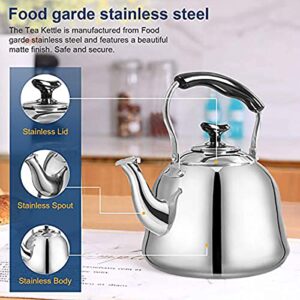 Tea Kettle Stovetop Teapot 2 Liter Stainless Steel Hot Water Kettle Whistling -Mirror Finsh,Folding Handle,Fast To Boil, Whistling Teakettles