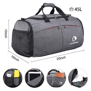 Canway Sports Gym Bag, Travel Duffel bag with Wet Pocket & Shoes Compartment for men women, 45L, Lightweight