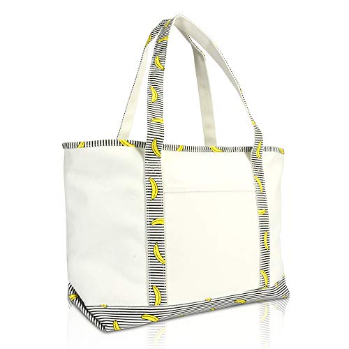 DALIX 23" Premium 24 oz. Cotton Canvas Shopping Tote Striped Banana