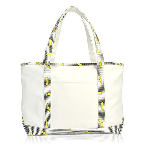 DALIX 23" Premium 24 oz. Cotton Canvas Shopping Tote Striped Banana