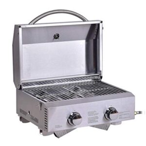 thaweesuk shop 2 burner portable stainless steel bbq table top propane gas grill outdoor camp 22” x 18” x 15”