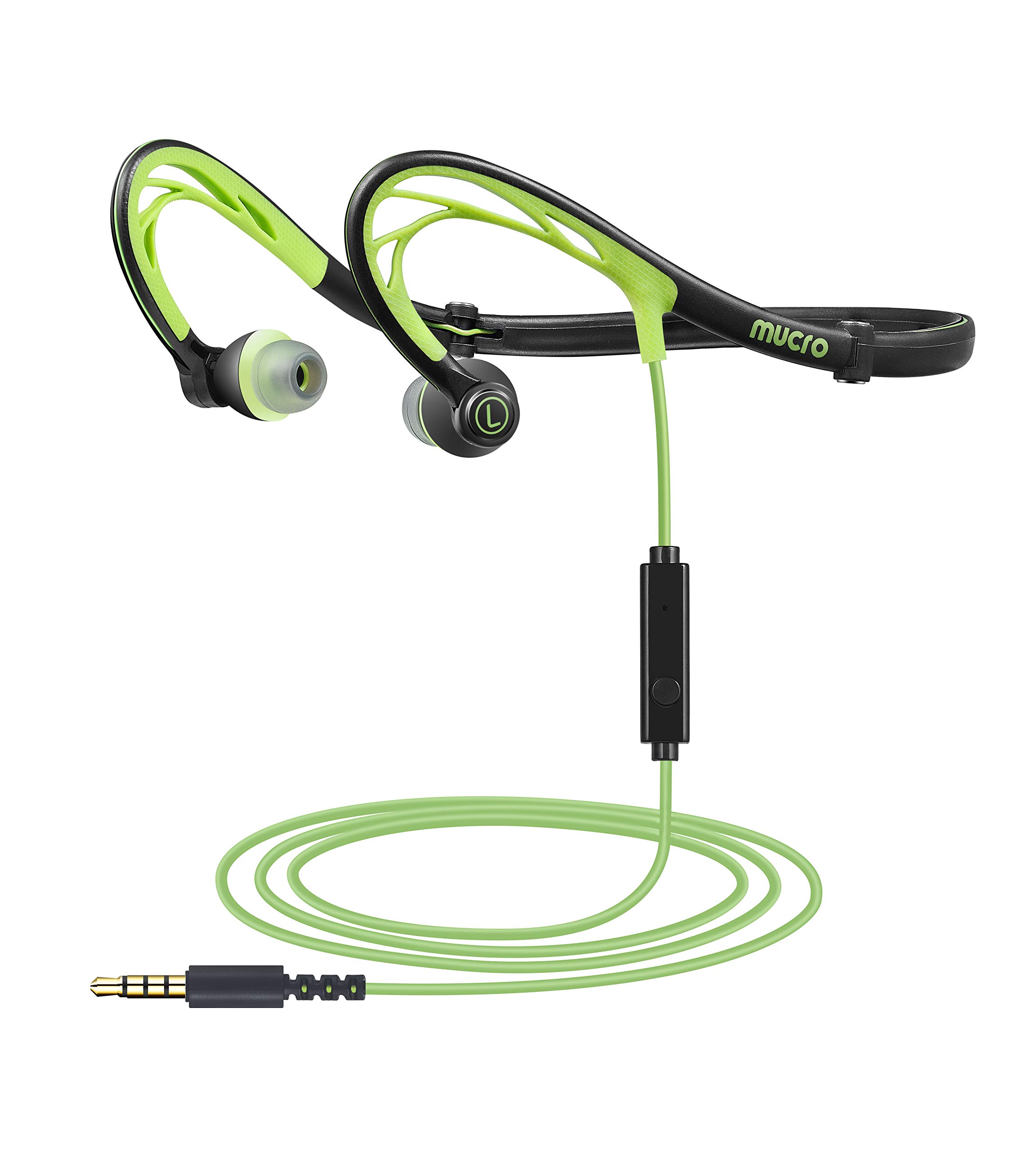 mucro Sports Earbuds Wired Running Headphones with Microphone, Neckband in-Ear Stereo Workout Earphones Designed for Jogging Gym Headsets,Green