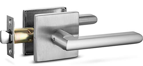 Berlin Modisch Passage Lever Door Handle Slim Square Non-Locking Lever Set [for Hallway or Closet Doors] Reversible for Right & Left Sided Doors Heavy Duty - Satin Nickel Finish