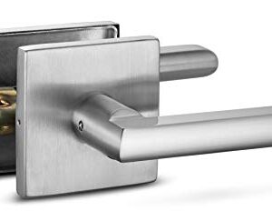 Berlin Modisch Passage Lever Door Handle Slim Square Non-Locking Lever Set [for Hallway or Closet Doors] Reversible for Right & Left Sided Doors Heavy Duty - Satin Nickel Finish