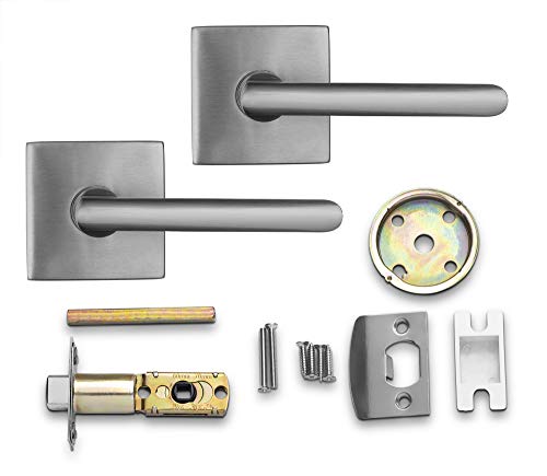 Berlin Modisch Passage Lever Door Handle Slim Square Non-Locking Lever Set [for Hallway or Closet Doors] Reversible for Right & Left Sided Doors Heavy Duty - Satin Nickel Finish