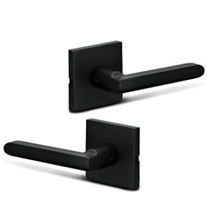 berlin modisch dummy lever door handle pack of 2 slim square non-turning single side pull only lever set [for closet or french doors] heavy duty - iron iron black finish