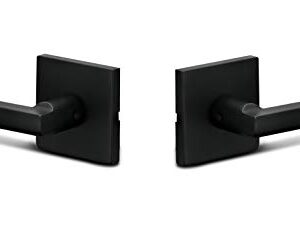 Berlin Modisch Dummy Lever Door Handle Pack of 2 Slim Square Non-Turning Single Side Pull Only Lever Set [for Closet or French Doors] Heavy Duty - Iron Iron Black Finish