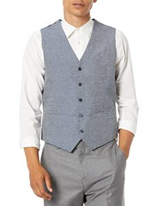 perry ellis mens slim fit end on end linen business suit vest, bijou blue-4esv4418, large us