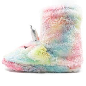 Boy Girls Unicorn Rainbow Slippers Winter Warm Plush Fleece Colorful Slip-on Booties Indoor & Outdoor (Toddler/Little Kid/Big Kid)