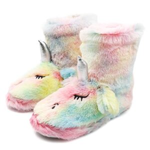 Boy Girls Unicorn Rainbow Slippers Winter Warm Plush Fleece Colorful Slip-on Booties Indoor & Outdoor (Toddler/Little Kid/Big Kid)