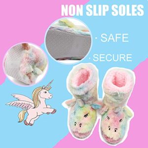 Boy Girls Unicorn Rainbow Slippers Winter Warm Plush Fleece Colorful Slip-on Booties Indoor & Outdoor (Toddler/Little Kid/Big Kid)