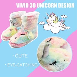 Boy Girls Unicorn Rainbow Slippers Winter Warm Plush Fleece Colorful Slip-on Booties Indoor & Outdoor (Toddler/Little Kid/Big Kid)