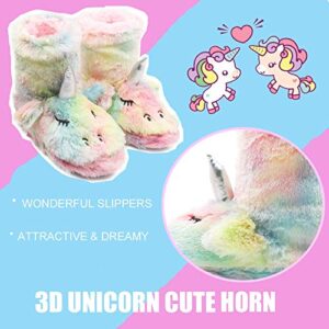 Boy Girls Unicorn Rainbow Slippers Winter Warm Plush Fleece Colorful Slip-on Booties Indoor & Outdoor (Toddler/Little Kid/Big Kid)