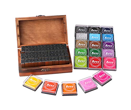 Dedoot Vintage Alphabet Stamps Set with Ink Pad 20 Colors, 70pcs Vintage Wooden Rubber Letter Number and Symbol Stamp and 20 Colors Stamp Ink Pad for Card Making DIY Crafting Scrapbooking