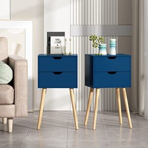 jaxpety nightstands set of 2, night stand with drawers, bedside tables with solid wood legs and large storage space, end table, side table, for bedroom, blue