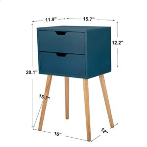 JAXPETY Nightstands Set of 2, Night Stand with Drawers, Bedside Tables with Solid Wood Legs and Large Storage Space, End Table, Side Table, for Bedroom, Blue