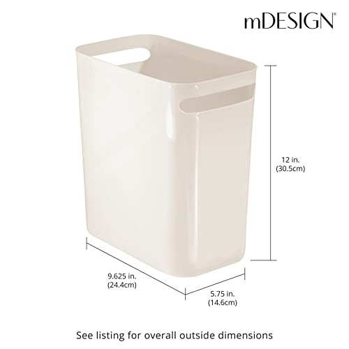 mDesign Plastic Slim Large 2.5 Gallon Trash Can Wastebasket, Classic Garbage Container Recycle Bin for Bathroom, Bedroom, Kitchen, Home Office, Outdoor Waste, Recycling - Aura Collection - Cream/Beige