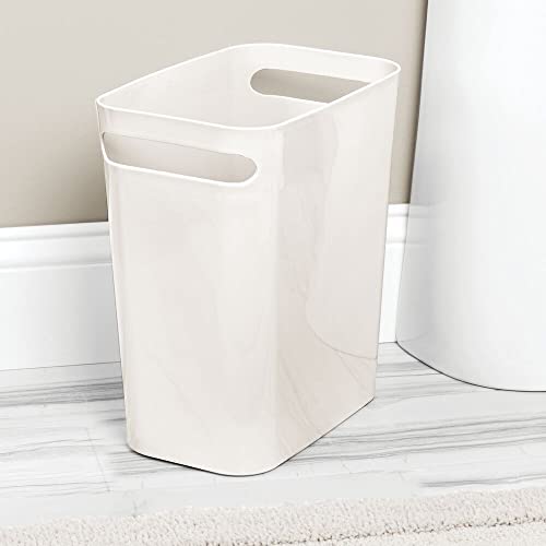 mDesign Plastic Slim Large 2.5 Gallon Trash Can Wastebasket, Classic Garbage Container Recycle Bin for Bathroom, Bedroom, Kitchen, Home Office, Outdoor Waste, Recycling - Aura Collection - Cream/Beige