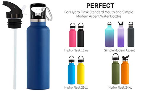 Straw Lid Compatible for Hydro Flask Standard Mouth, Simple Modern Ascent Lid with Straw. Replacement Cap Multi-Compatible with 1.91" Mouth 18 oz, 21 oz, 24 oz Insulated Water Bottle Flip Top (A-1 PC)