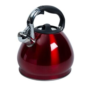 Kitchen Details Stainless Steel Whistling Tea Kettle | Stovetop | 14 Cup | 3.6 Quart | Red