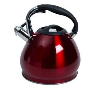 Kitchen Details Stainless Steel Whistling Tea Kettle | Stovetop | 14 Cup | 3.6 Quart | Red