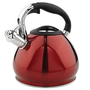 Kitchen Details Stainless Steel Whistling Tea Kettle | Stovetop | 14 Cup | 3.6 Quart | Red