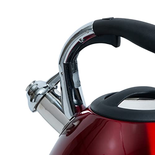 Kitchen Details Stainless Steel Whistling Tea Kettle | Stovetop | 14 Cup | 3.6 Quart | Red