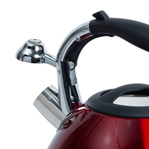 Kitchen Details Stainless Steel Whistling Tea Kettle | Stovetop | 14 Cup | 3.6 Quart | Red