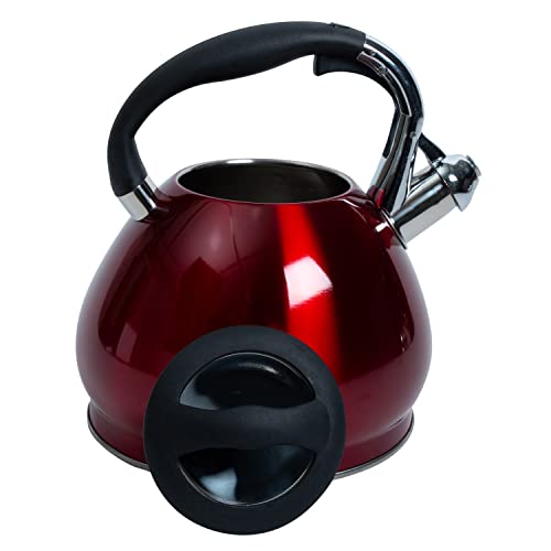 Kitchen Details Stainless Steel Whistling Tea Kettle | Stovetop | 14 Cup | 3.6 Quart | Red