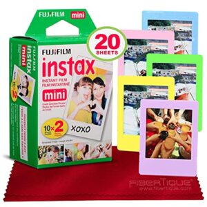 fujifilm instax mini instant film (20 sheets) for fujifilm instax mini + 5 picture frames + fibertique cleaning cloth (usa warranty)