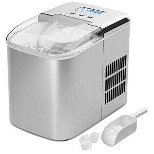costway countertop ice maker, 26lbs/24h with self-clean function, lcd display, 9 bullet ice/ 7 mins, portable and compact ice machine with ice scoop, for homes, offices, bars, stainless steel