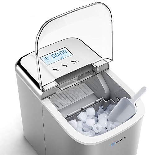 COSTWAY Countertop Ice Maker, 26LBS/24H with Self-Clean Function, LCD Display, 9 Bullet Ice/ 7 Mins, Portable and Compact Ice Machine with Ice Scoop, for Homes, Offices, Bars, Stainless Steel