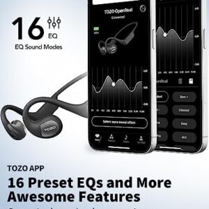 TOZO OpenReal Open Ear Headphones Bluetooth 5.3 Air Conduction Wireless Headphones Sport Earbuds with Premium Sound, Dual-Mic Call Noise Reduction Earphones with Hair Band for Running Cycling Black