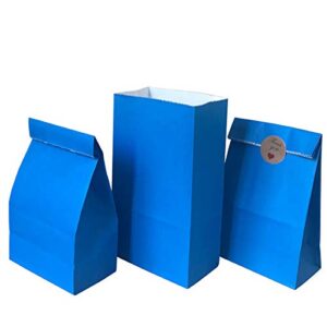 party favor bag 50 pcs food safe paper and ink, natural (biodegradable), vivid colored self-stand buffet bags, bottom square paper treat bag. with 60 pcs stickers 1.5 inch. (blue)…