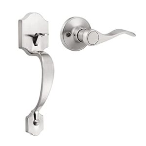 knobonly single cylinder handleset with lever handle for interior doors, contemporary hardware single cylinder deadbolt handle set satin nickel, reversible for right/left handed door