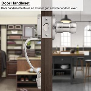 Knobonly Single Cylinder Handleset with Lever Handle for Interior Doors, Contemporary Hardware Single Cylinder Deadbolt Handle Set Satin Nickel, Reversible for Right/Left Handed Door