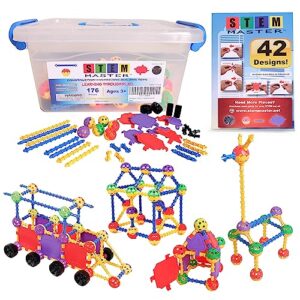 stem master building blocks educational toys ages 4-8 - stem toys kit w/176 durable pieces stem toys for kids 5-7 year old