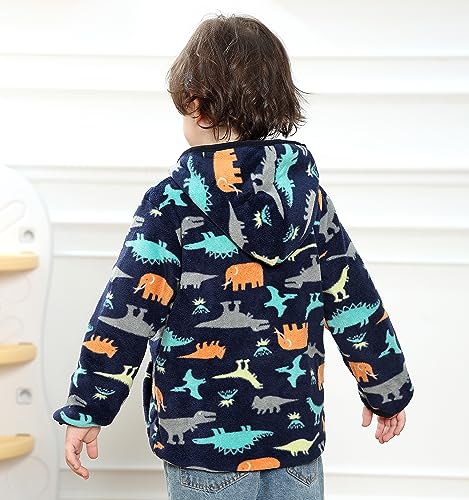 Feidoog Toddler Polar Fleece Jacket Hooded Baby Boys Girls Autumn Winter Long Sleeve Thick Warm Outerwear,Dark Blue,2-3T