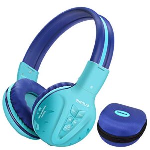 simolio kids bluetooth headphones with microphone, wireless childrens headphones with safe volume, foldable adjustable headband, over-ear headphones for boys girls toddler tablet travel airplane blue