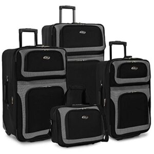 u.s. traveler new yorker lightweight softside expandable travel rolling luggage, black/grey, 4-piece set (15/21/25/29)