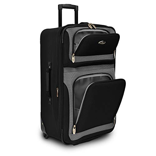 U.S. Traveler New Yorker Lightweight Softside Expandable Travel Rolling Luggage, Black/Grey, 4-Piece Set (15/21/25/29)