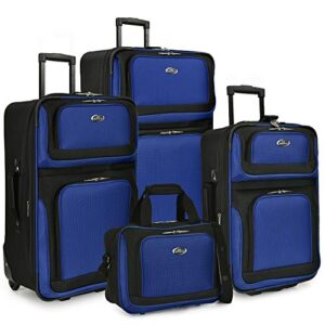 u.s. traveler new yorker lightweight softside expandable travel rolling luggage, blue, 4-piece set (15/21/25/29)