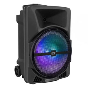 pyle wireless portable pa speaker system - 800w powered bluetooth indoor & outdoor dj stereo loudspeaker with mp3 aux 3.5mm input, flashing party light & fm radio-pphp1244b,black