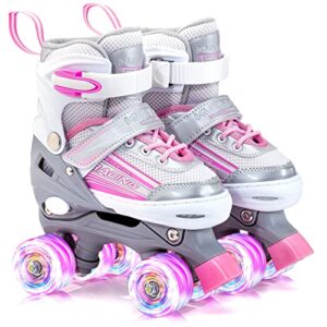 kuxuan skates saya roller skates adjustable for kids,with all wheels light up,fun illuminating for girls and ladies - pink m