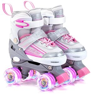 Kuxuan Skates Saya Roller Skates Adjustable for Kids,with All Wheels Light up,Fun Illuminating for Girls and Ladies - Pink M